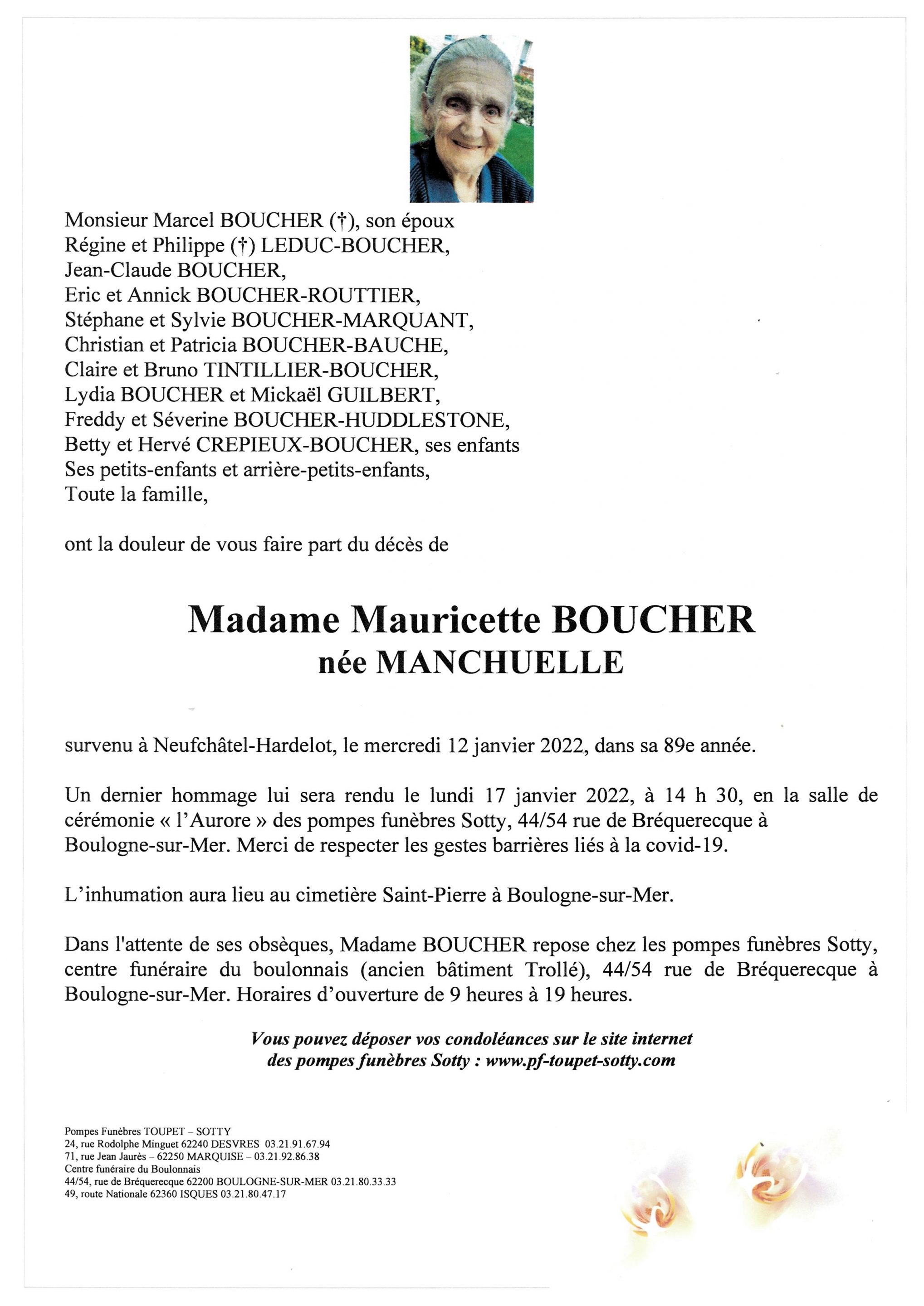 Madame Mauricette boucher Pompes Funèbres Toupet Sotty