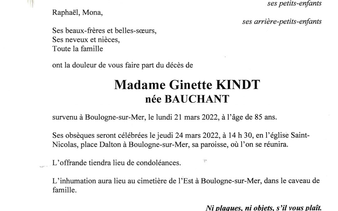 Madame Ginette KINDT Pompes Funèbres Toupet Sotty