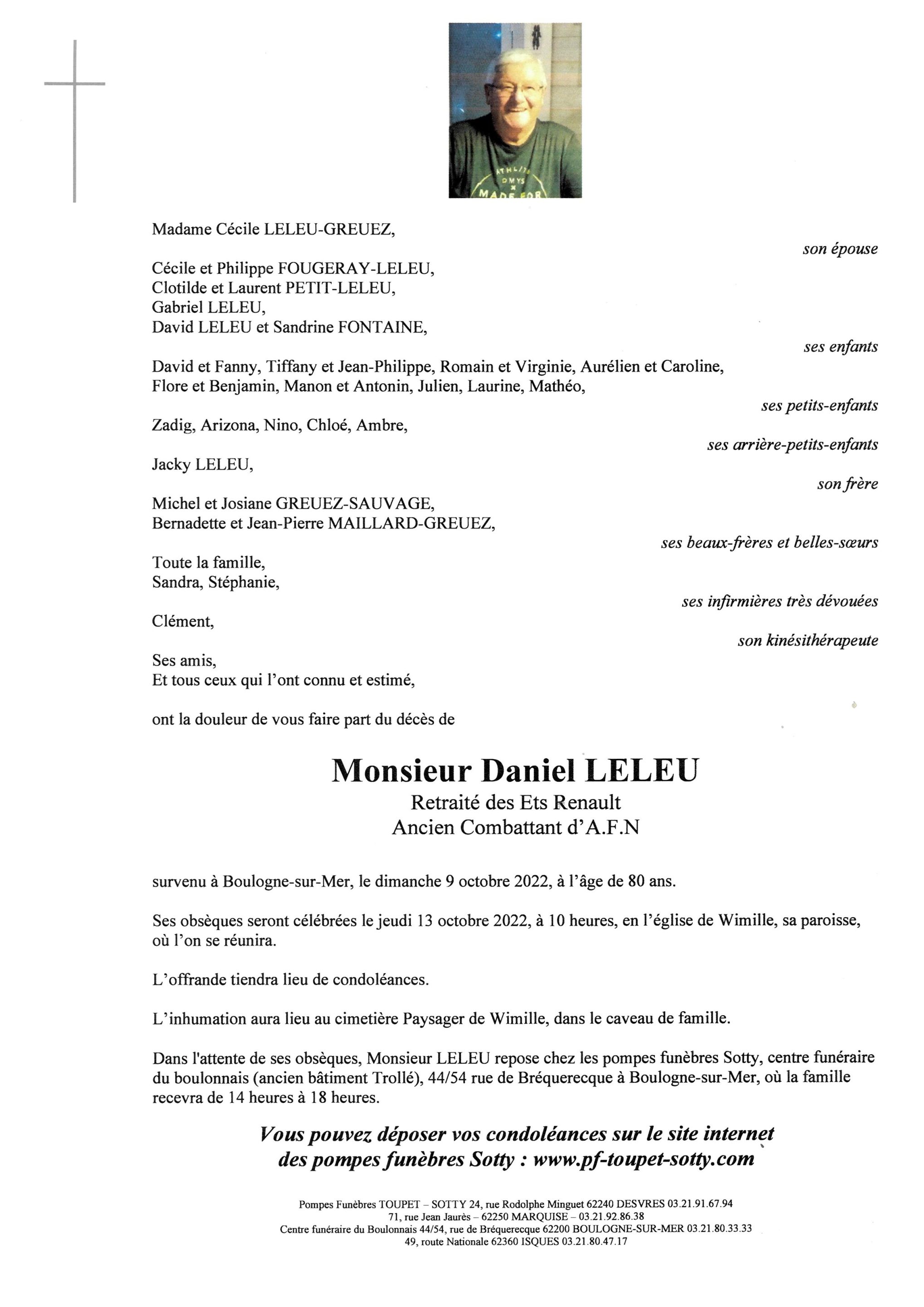 Monsieur Daniel LELEU Pompes Funèbres Toupet Sotty