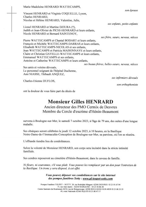 Monsieur Gilles HENRARD Pompes Funèbres Toupet Sotty