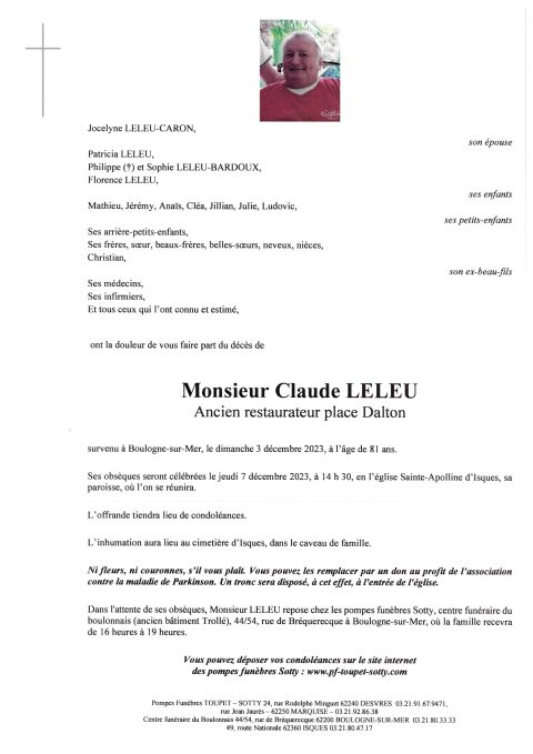 Monsieur Claude LELEU Pompes Funèbres Toupet Sotty