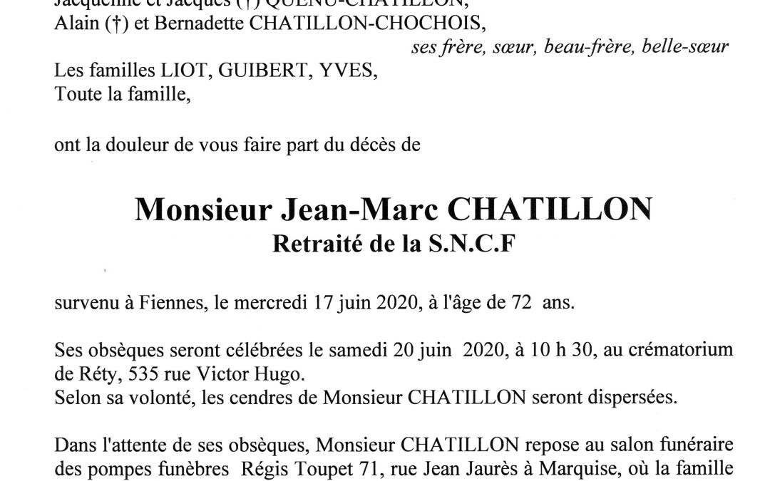 Monsieur Jean Marc Chatillon Pompes Funebres Toupet Sotty