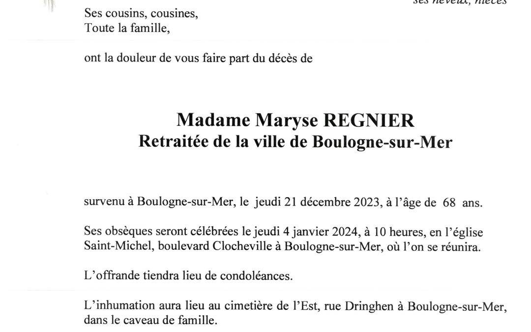 Madame Maryse REGNIER Pompes Fun bres Toupet Sotty