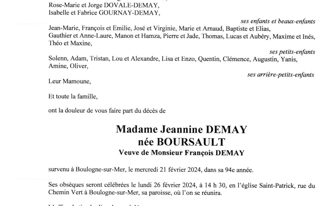 Madame Jeannine DEMAY Pompes Fun bres Toupet Sotty